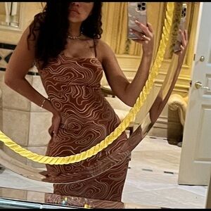 Burnt orange and White Patterned Maxi Dress